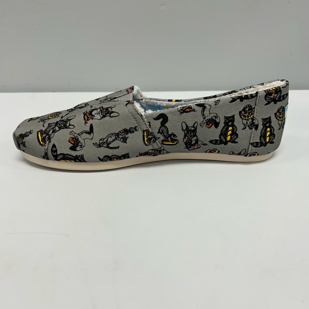 TOMS Drizzle Grey Party Animals Slip-Ons with Faux Shearling Lining